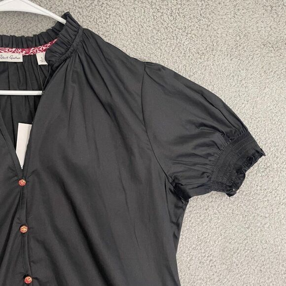 Robert Graham Mila Blouse Women L Black Puff Sleeve Button Front NEW - Picture 2 of 13